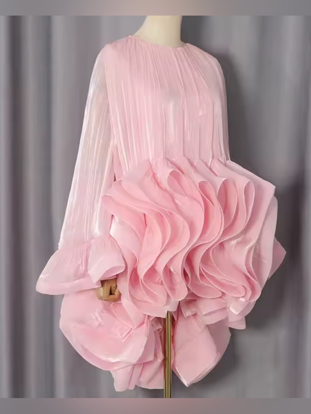 NEW $475 Sculptural Couture Pink Ruffle Mini Dress - Picture 4 of 10